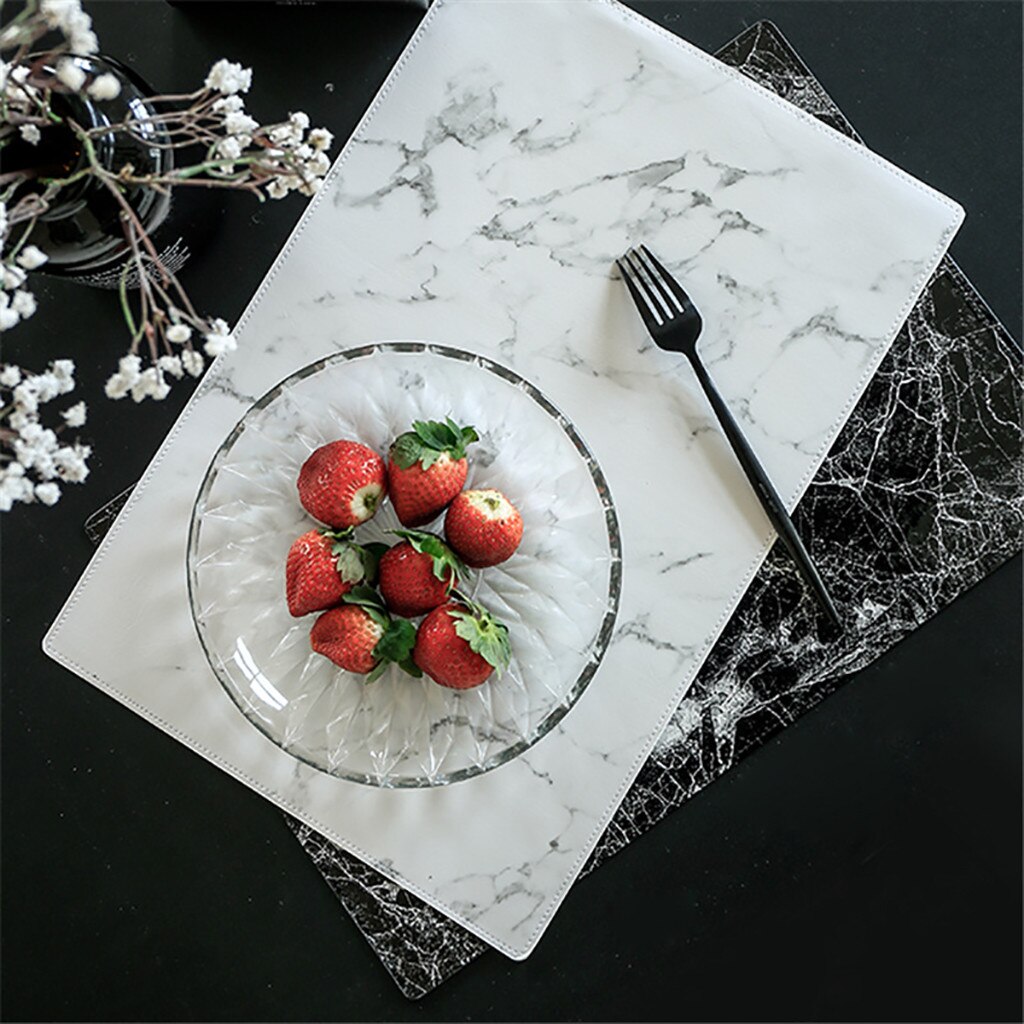 Tafel Mat Lederen Eettafel Placemats Hittebestendige Anti-Slip Keuken Placemats Gemarmerd Leer Placemat