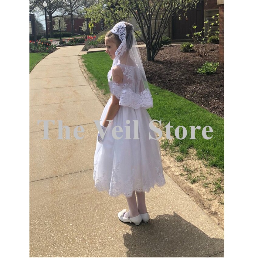 ISHSY Wedding Flower Girls First communion Veils Lace Edge One Layer Children Kids Tulle Veils Voiles Filles velos de Novia