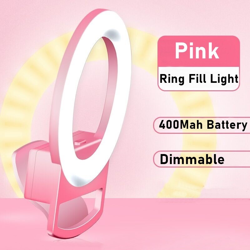 Tongdaytech led anel luz de preenchimento pode ser escurecido telefone led selfie anel lâmpada fotografia para maquiagem vídeo ao vivo aro luz para celular: Pink