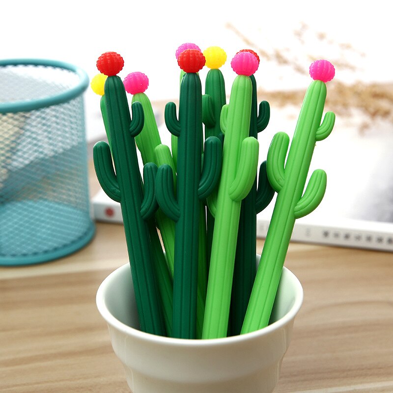 1pc kaktus underskrift pen, kunstige blomster pen skolekontorartikler sort neutral pen