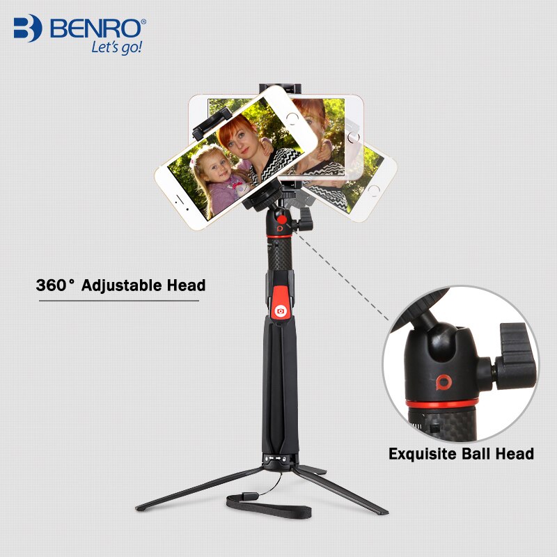 BENRO SC1 inalámbrico Bluetooth fibra de carbono flexible selfie stick Mesa trípode para iphone X acción cámara Gopro Sumsang pk smooth4