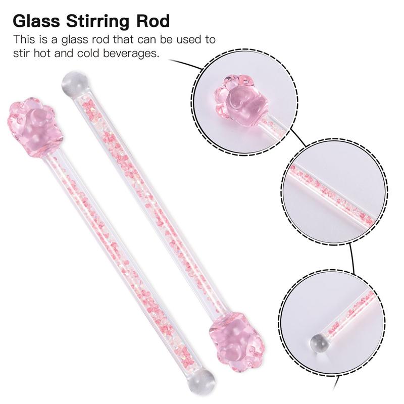 1pc swizzle stick rund top stir stick glas omrøringsstang skinnende glaspind sakura formet omrører til hjemmekøkken