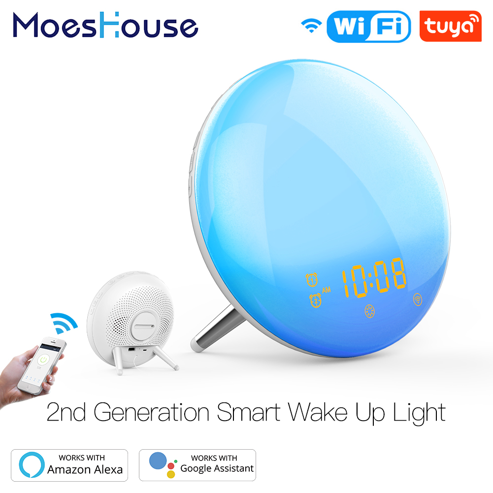 Wifi väckning smart ljus väckarklocka med 7 färger soluppgång solnedgång simulering tuya app kontroll fungerar med alexa google home
