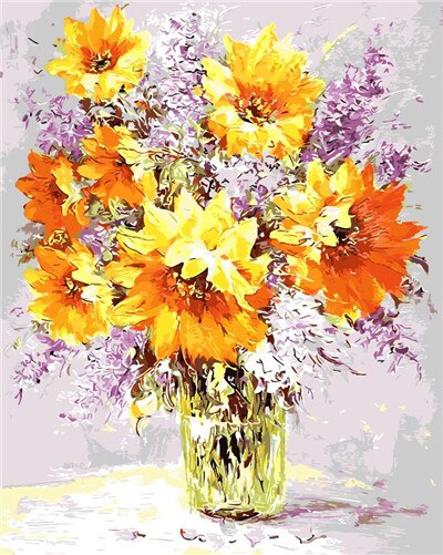 HUACAN DIY Paint By Numbers Sunflowers HandPainted Oil Painting Drawing Kits Canvas Pictures Home Decoration: SZHC686