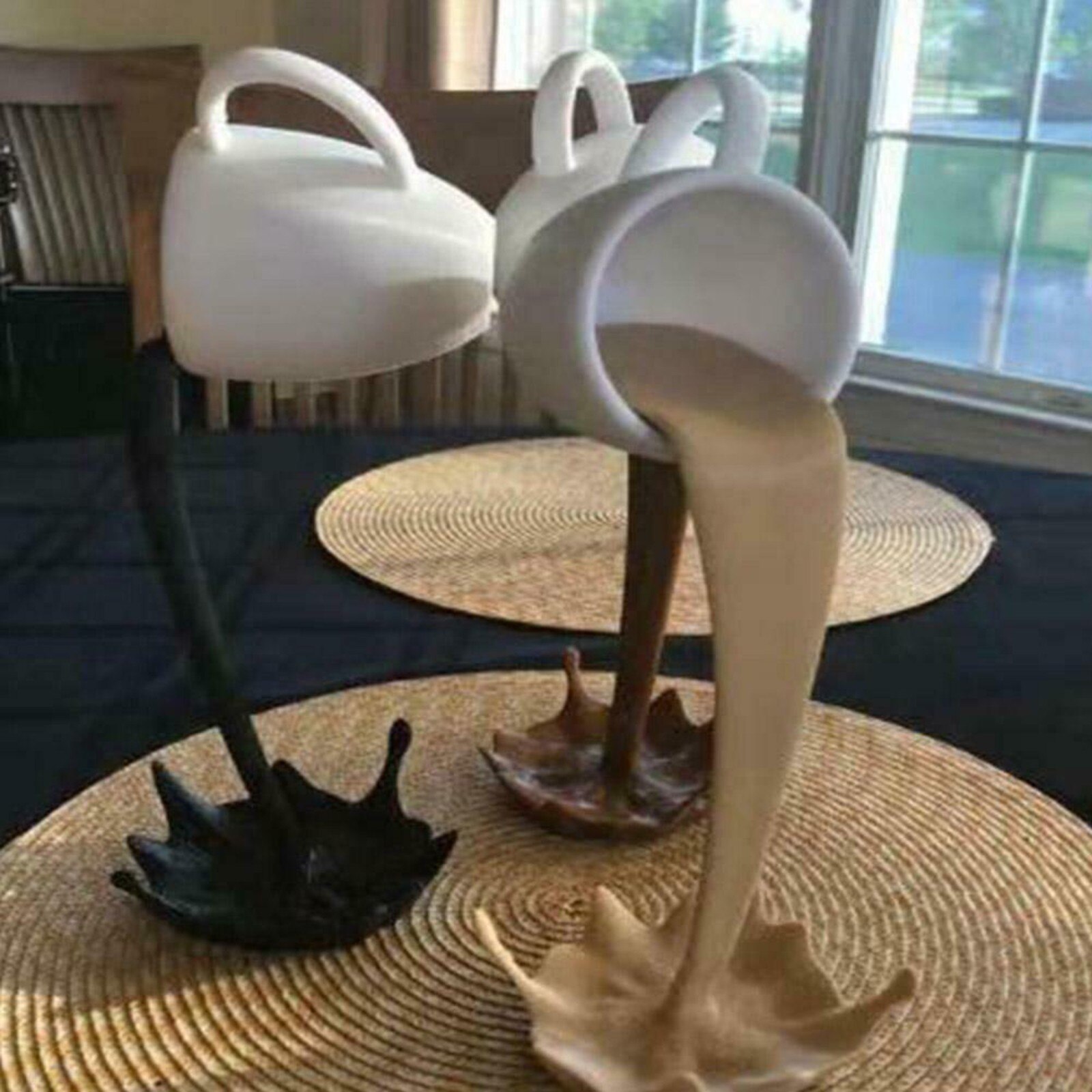 4# Floating Spilling Coffee Cup Sculpture Kitchen Spilling Magic Pouring Splash Floating Coffee Cup Sculpture Home Coffee Decor