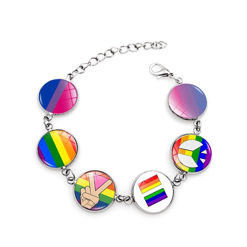 FIMAODZ Rainbow Gay Pride Bracelet Glass Photo Print Lesbian LGBT Couple Bracelets for Women Men