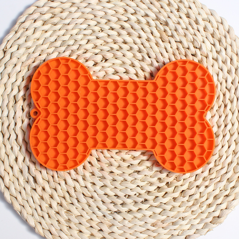 Coussin à lécher en Silicone en forme d'os pour chien, beurre d'arachide, bol de nourriture lente, manger pour chats et chiens, tapis d'alimentation: GRIS