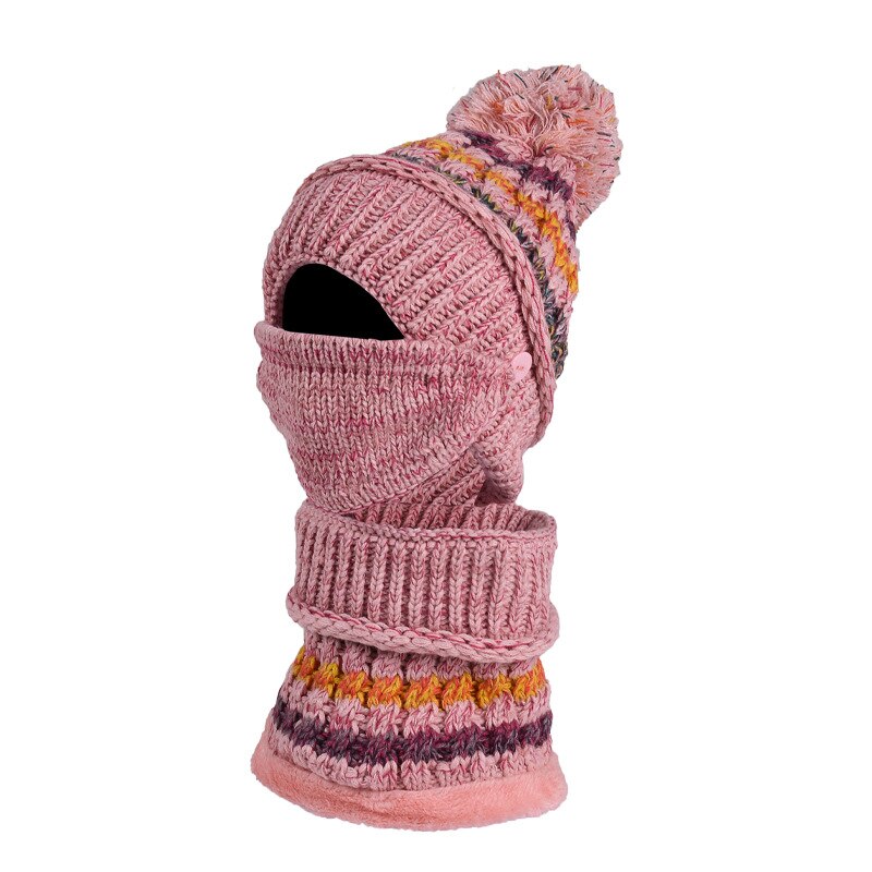 Vinter ski hat kvinders tredelt varm polstret hat ridning hat udendørs snowboard hat plus fløjl strikning skiløb: Lyserød