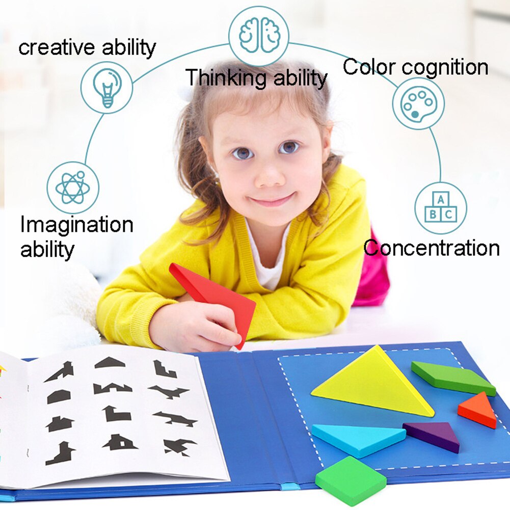Baby Magnetic Tangram Jigsaw Puzzles Game IQ Book Brain Teaser Education Kids Toy Early Learning Development Toys For Chidlren