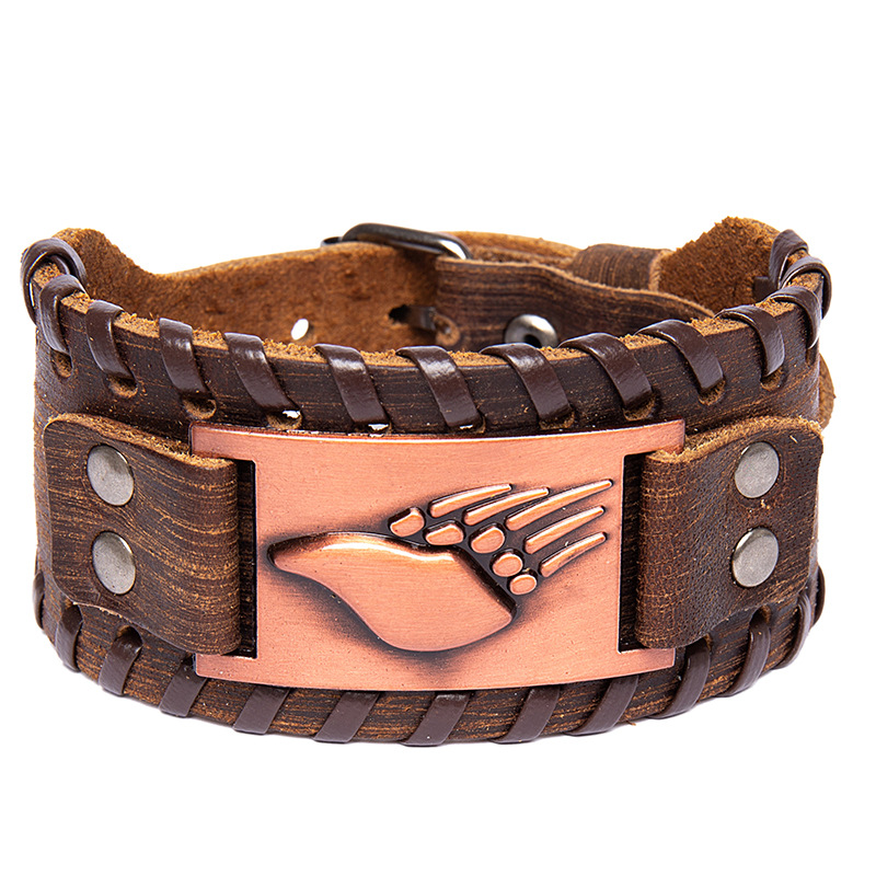Trendy Wolf Klauw Totem Viking Armband Mannen Armband Mode Lederen Geweven Accessoires Partij Sieraden Hip Hop Sieraden: brown