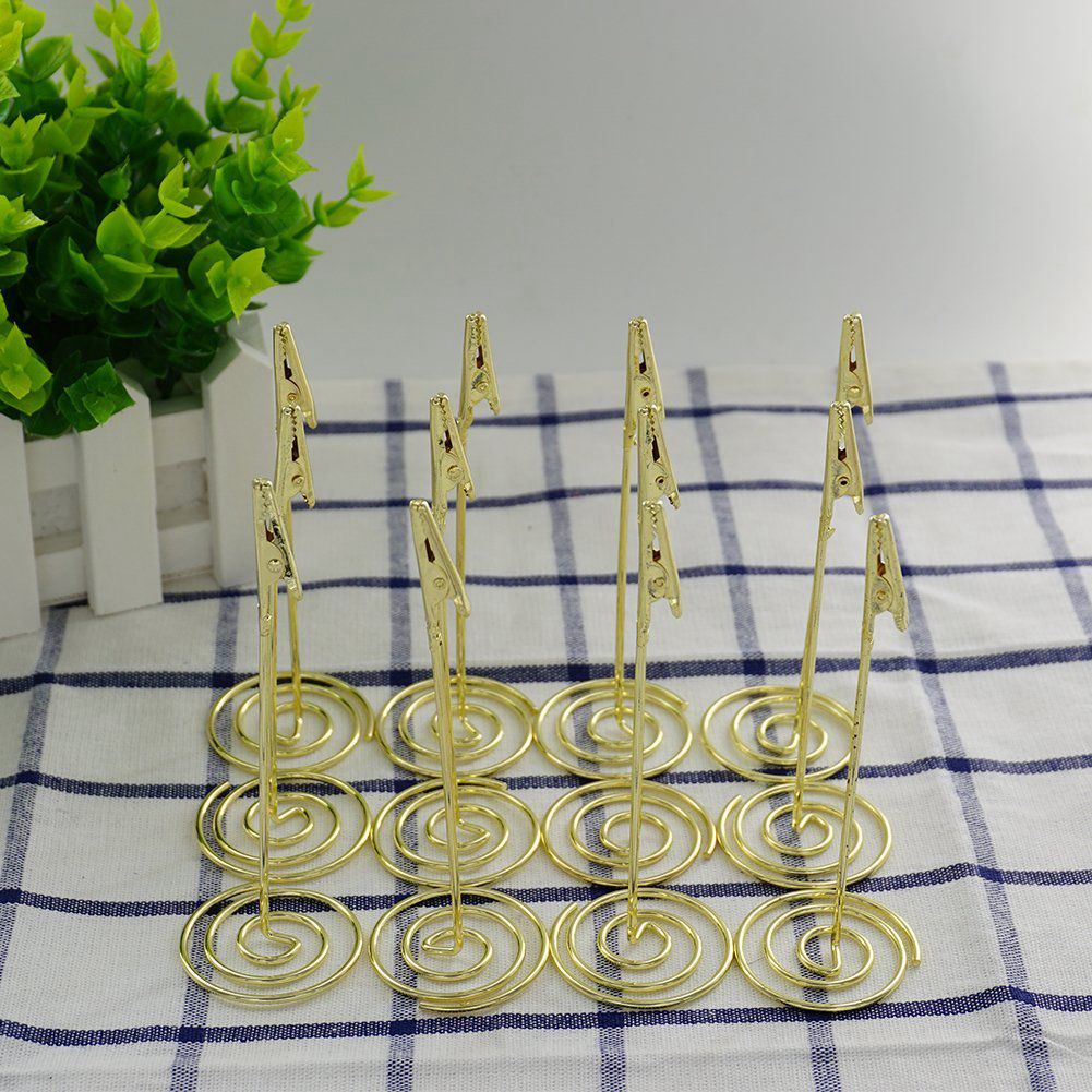 12 Pcs Table Number Card Holders with Alligator Clip Photo Memo Holder Clips for Wedding Party Favor, Golden