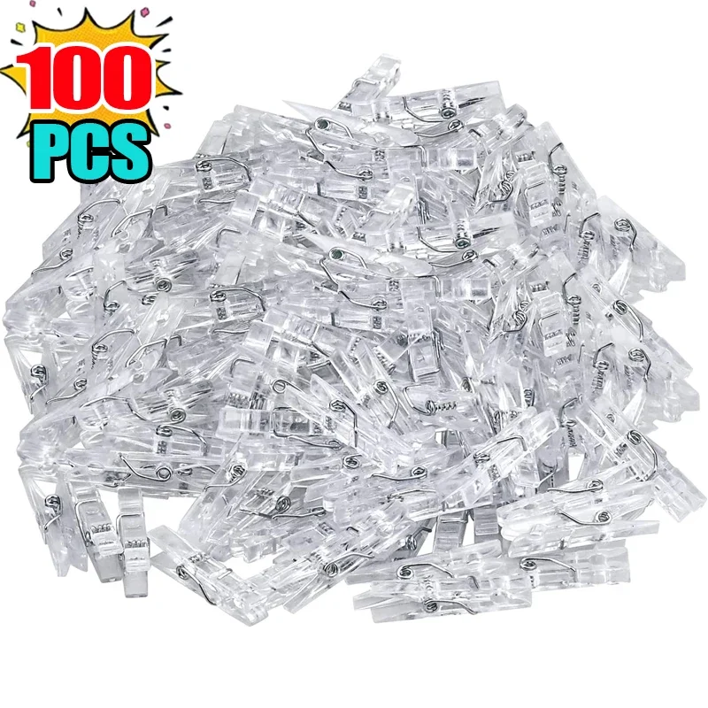 200/50PCS Mini Foto Clips Transparent Frühling Clips Kunststoff Handtuch Klemmen Wäscheklammer DIY Ornamente Foto Wand Hause decor Liefert: WHITE