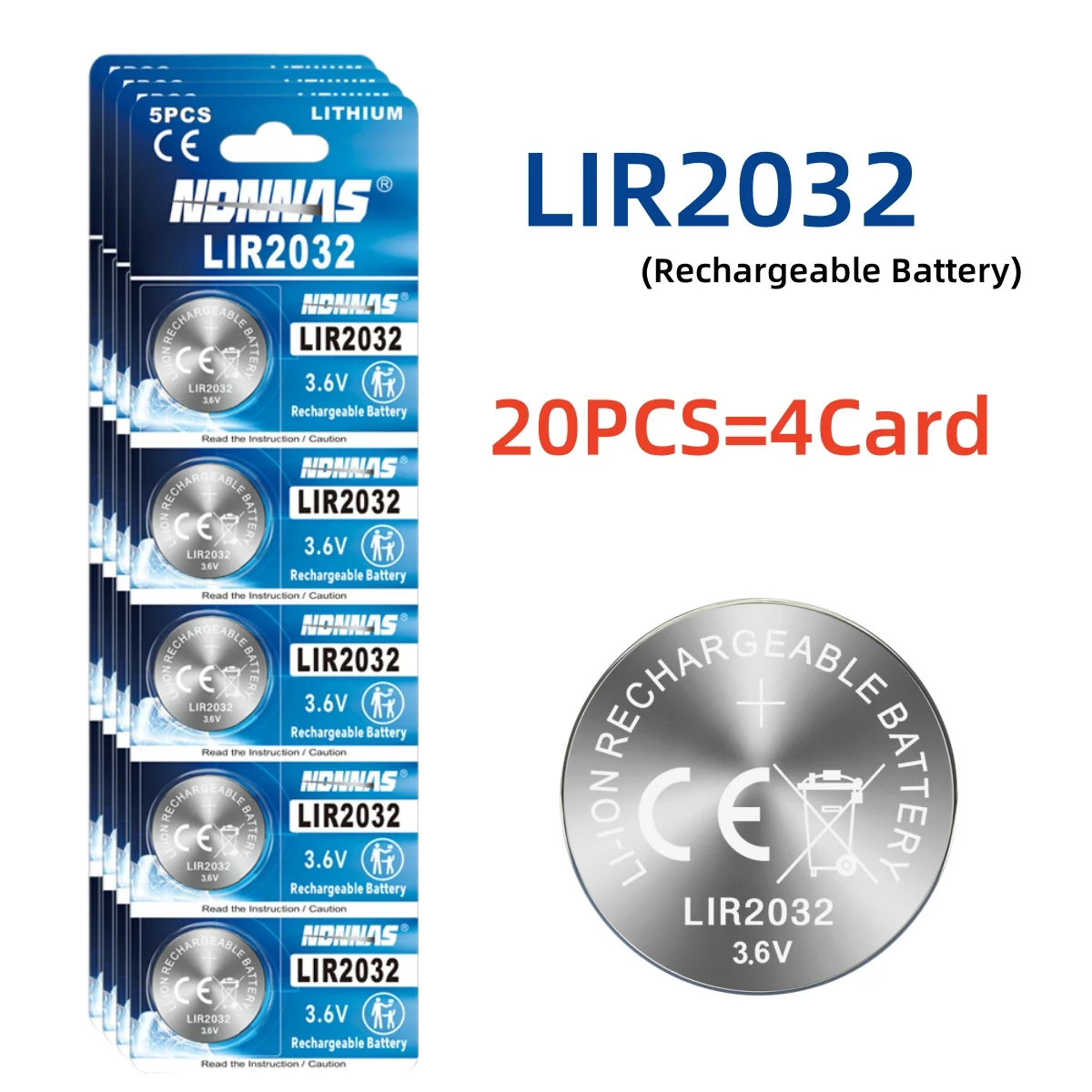 Bateria recarregável LIR2032, 20-50 peças, célula de lítio tipo moeda, pode substituir CR2032 para relógio: Ouro