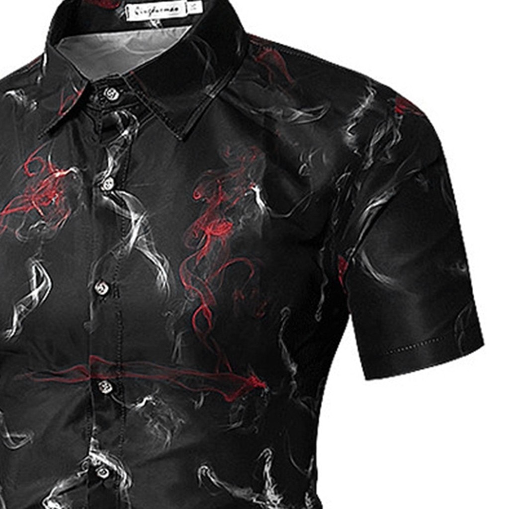 Camisa masculina estampada, gola invertida, slim fit, manga curta, blusa masculina, roupas vestido camisa masculina para homens