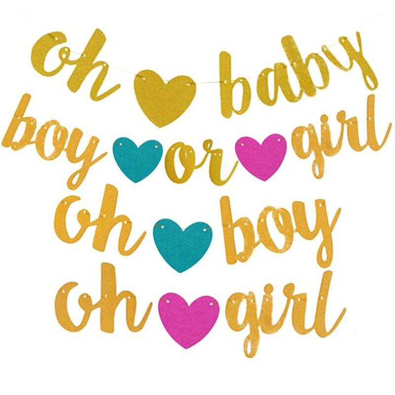 1 ensemble banderole en papier mignonne | Banderole de fête prénatale Oh Baby Oh Boy ou Girl amour cœur, drapeau décoration de fête, guirlande banderole révélateur de sexe