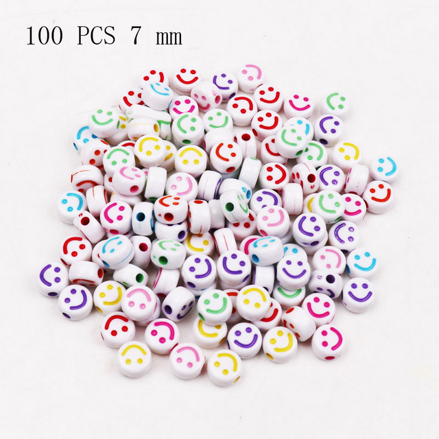 100 Stück 7 x 4 mm bunte lächelnde Gesicht Buchstaben Acryl verlieren Distanzperlen für Schmuckherstellung DIY Armbinde Zubehör: Heißer Rosa