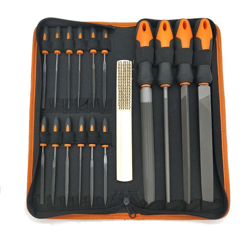 17Pcs Forged Alloy Steel File Set with Carry Case, Precision Flat/Triple-cornered/Half-Round/Round Large File and 12Pcs Needle F: Default Title