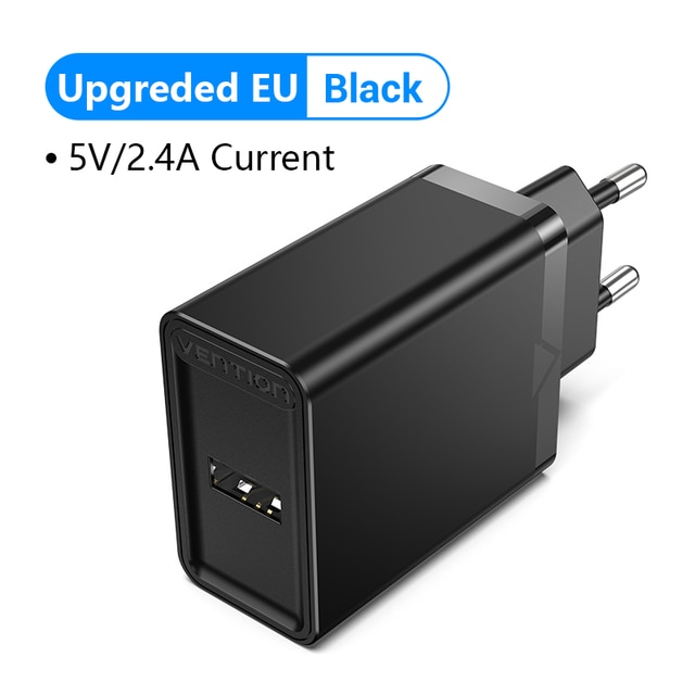 Caricabatterie USB Vention 5V 2.4A caricabatterie da muro USB veloce adattatore ue per iPhone X 8 7 iPad caricabatterie per telefono cellulare Samsung S9 S8 Xiaomi Mi8: 2.4A EU Plug Black