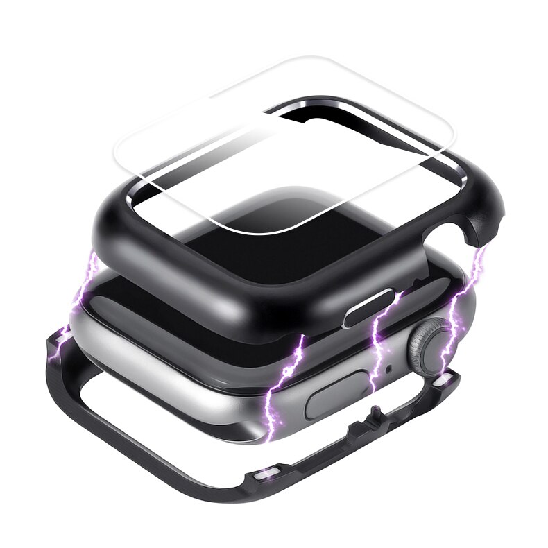 Magnetic cover For Apple Watch case apple watch 4 5 44mm/40mm iwatch band screen protector protective glass: black / 44mm