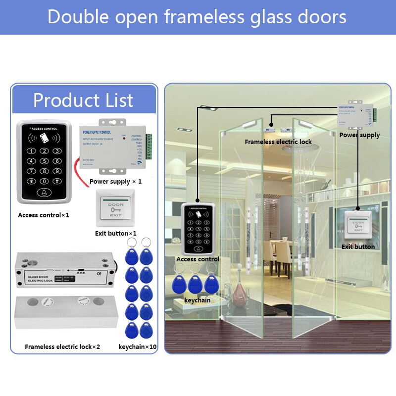 Door Access Control System Kit RFID Access Control Keypad + Power Supply + Electric Magnetic Lock Bolt Strike Locks + 10pcs Keys: Kit11