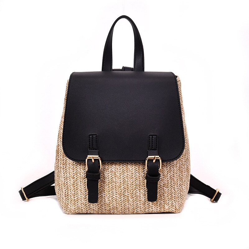 Arsmundi Mode Stro Geweven Rugzak Vrouwen Back Pack Zomer Tiener Meisje Rugzakken Reistassen Meisjes Mini Rugzak: Black