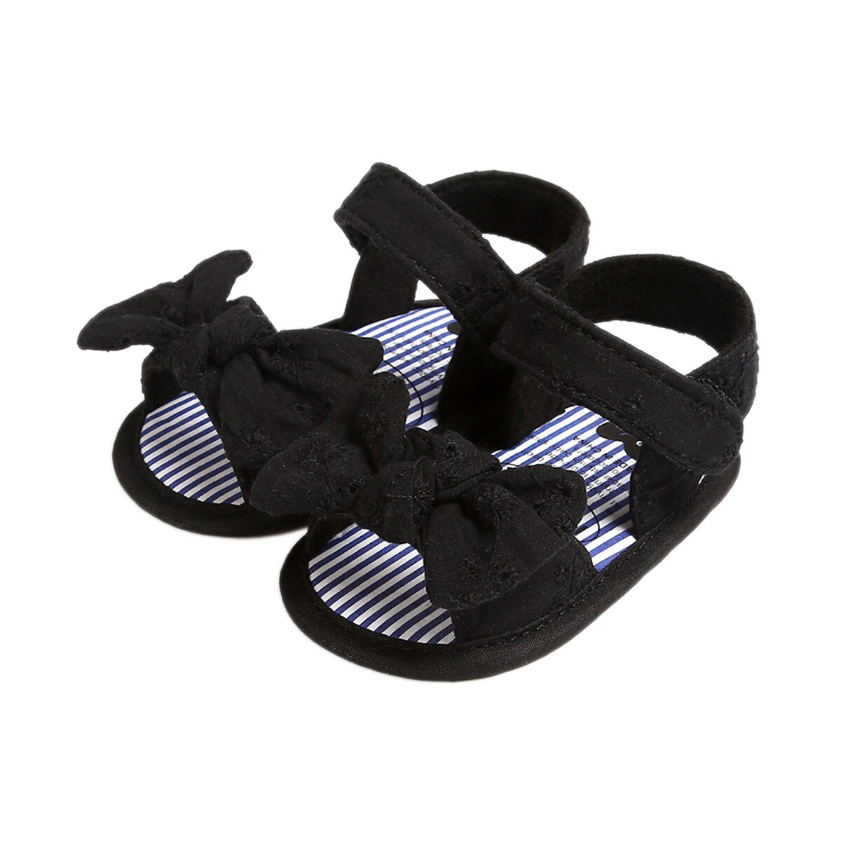 Baby Meisjes Open Tenen Sandalen Antislip Platte Zool Prinses Sandalen Met Decoratieve Strik Zomer Meisje Schoenen: Black / 13-18 months