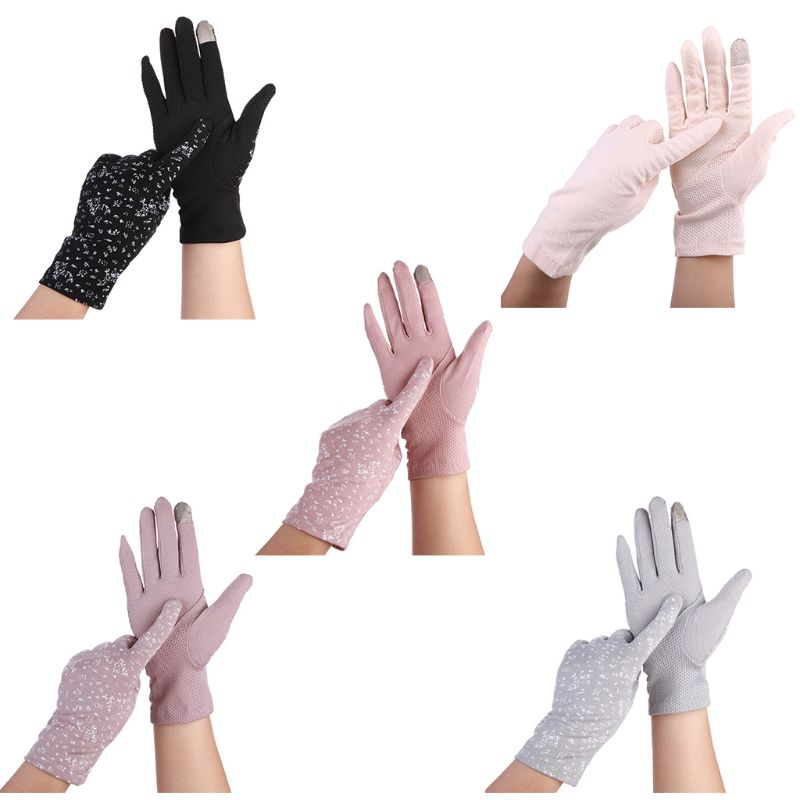 Verão feminino floral touchscreen luvas de malha antiderrapante protetor solar luvas de condução luvas de verão