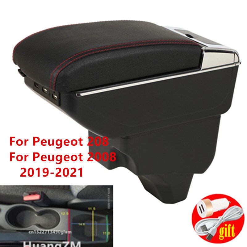 For Peugeot Armrest For Peugeot 208 Car Armrest box Retrofit parts Interior Storage box accessories USB LED