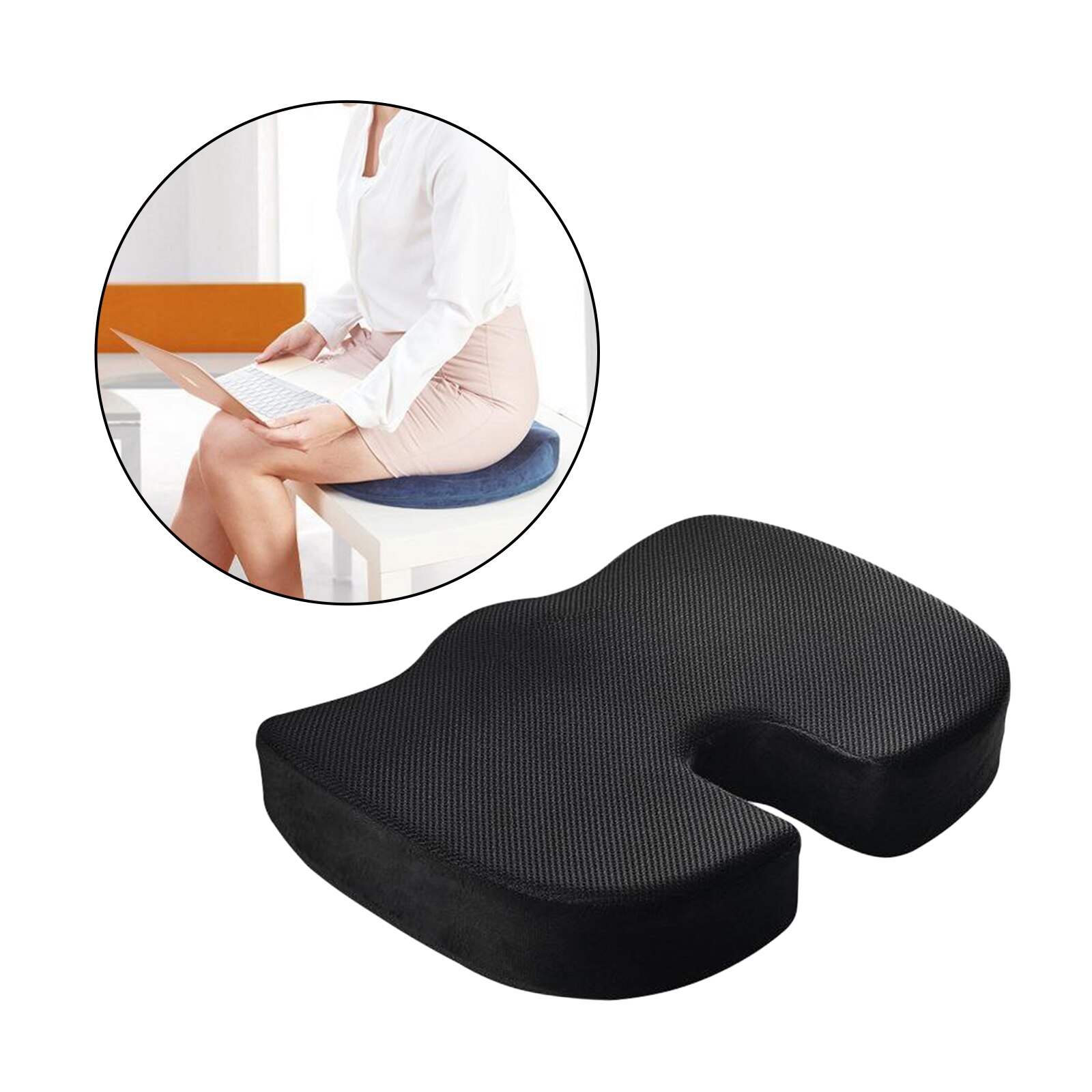 Ergonomic Seat Cushion for Office Chair, Memory Foam Coccyx Cushion Sciatica Pillows for Tailbone Pain &amp; Butt, 18x14x3 Inch: Black