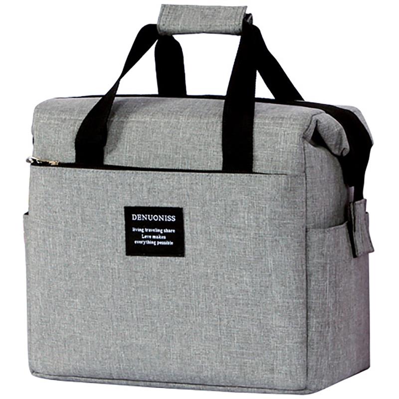 Stor kapacitet bærbar isoleret picnic taske frokost håndtaske til mænd kvinder mad frokost taske med skulderrem sort: Grå