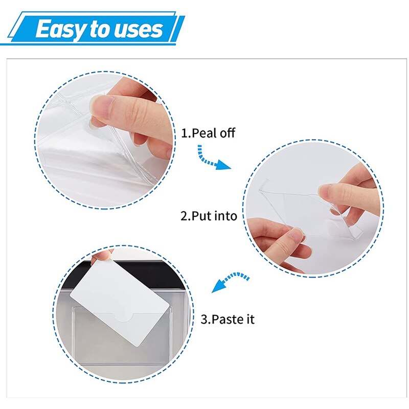 Practical 50Pcs Self-Adhesive Label Card Holder Index Pockets Holder 2 Sizes Clear Card Holder Adhesive Label Holder Card Sleeve