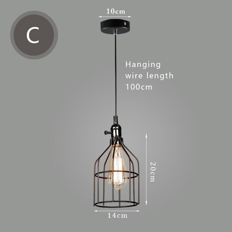 retro loft pendellys industriell vindjern hengende lampe ledet svart lysarmaturer til kjøkken stue restaurant  e27: C