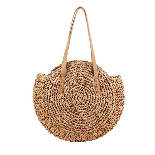 Vintage Strozak Ronde Rotan Zakken Handgemaakte Zomer Zakken Geweven Strand Dames Cirkel Schoudertas Bohemen Meisjes Reizen Handtassen: Style 2-Khaki