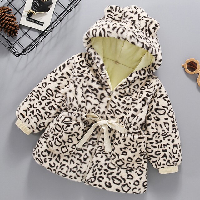 Winter Jassen Meisjes Wollen Overjas Leuke Kapmantel Voor Kids Meisje Warme Bovenkleding Wollen Jassen Dikke Meisje Kleding: Leopard / 4T