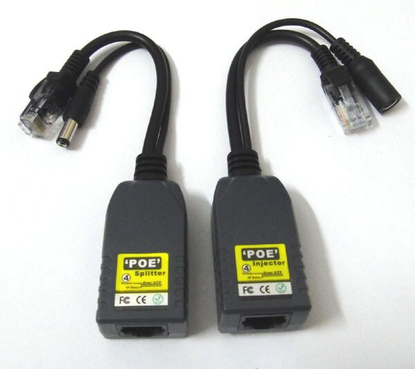 one pair CCTV DC Power RJ45 Converter Video Balun UTP Transceiver POE Splitter