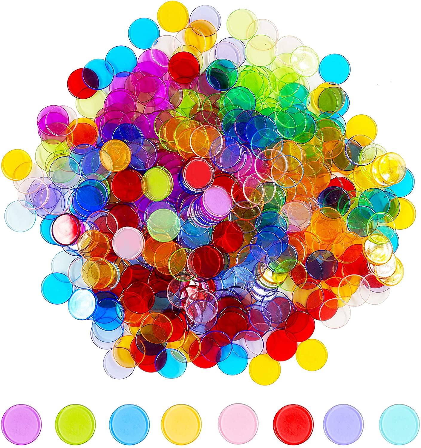 500 gennemsigtige 8- farve klare bingotællere af plastikmarkører (hver måler 3/4 tommer i diameter)