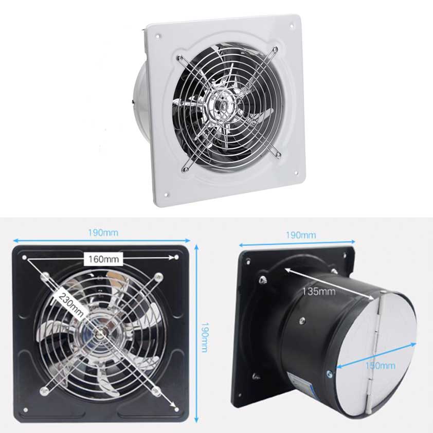7.48inch Ventilator Extractor Wall Mounted 220V Exhaust Fan 45WLow Noise Home Bathroom Kitchen Garage Air Vent Ventilation