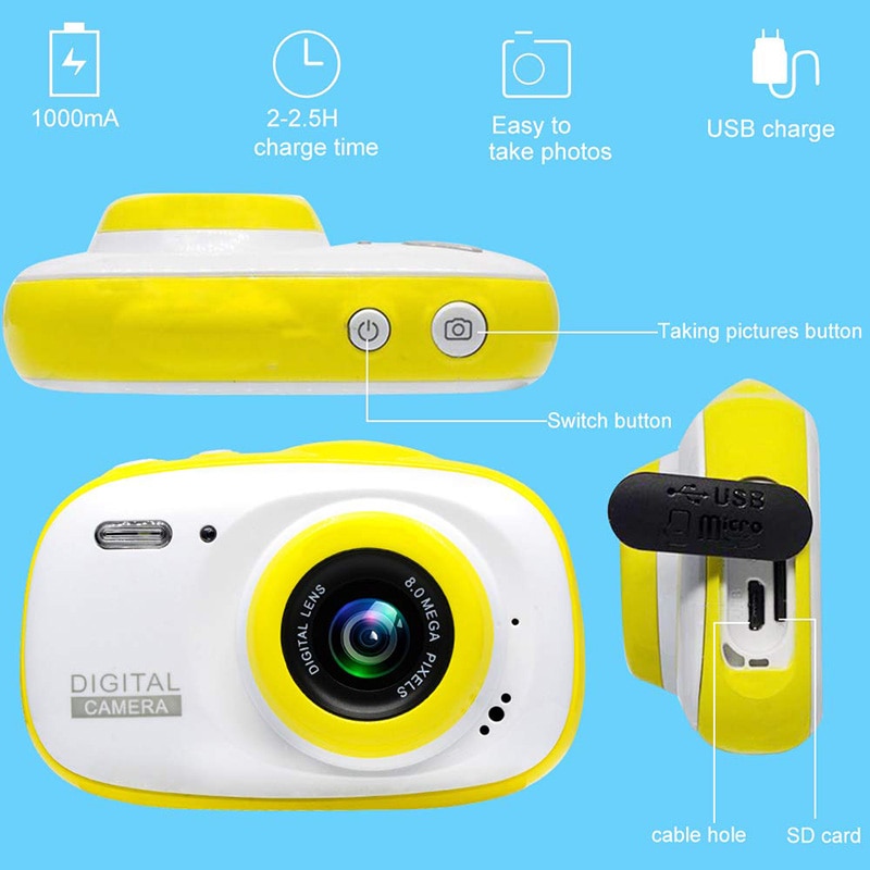 Kids Waterproof Digital Camera Video Mini Child Camcorder for Kids Support MP3/MP4 with 2.0 Inch HD IPS Screen Children's Camera