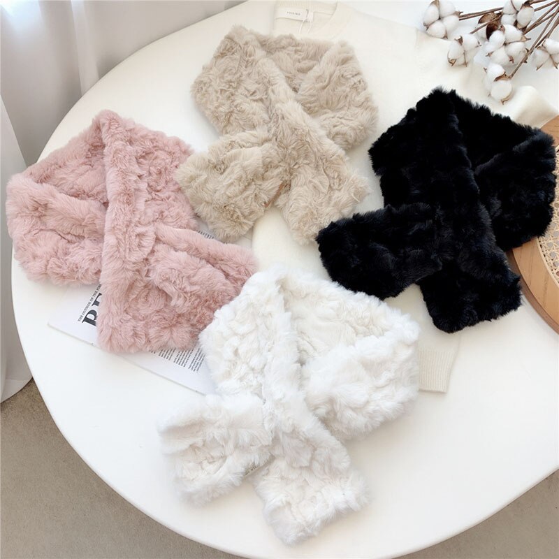 Lodne krave tørklæder tykke varme sjaler wraps fluffy cross tørklæde faux fur tørklæde hals varmere ensfarvet kvinder mænd plys tørklæde