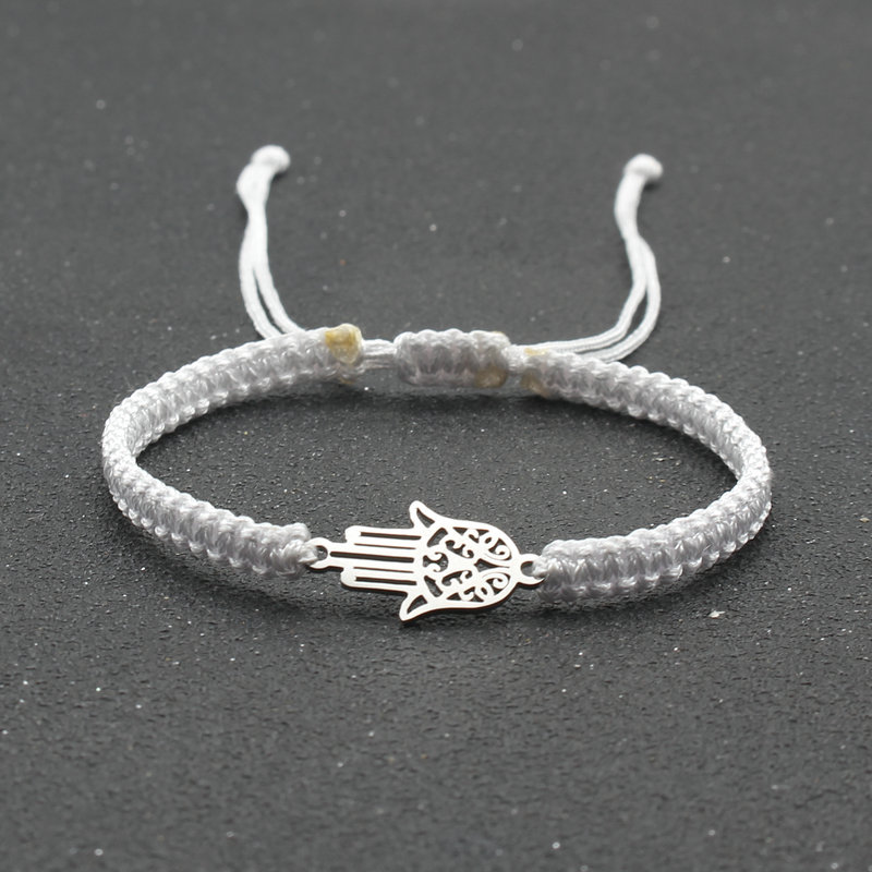 handgefertigt Geflochtene rot Gewinde Seil Armbinde Edelstahl Fatima Hand Charme Armbänder für Frauen Männer Paare Freundschaft Schmuck: Weiß