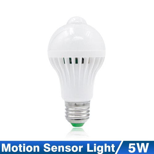 LED lamp PIR Infrarood Motion/Sound + Light Sensor Controle E27 3w 5w 7w 9w 12w automatische Smart Sensor Wit Lampada LED Lamp licht: PIR Motion Sensor 5W