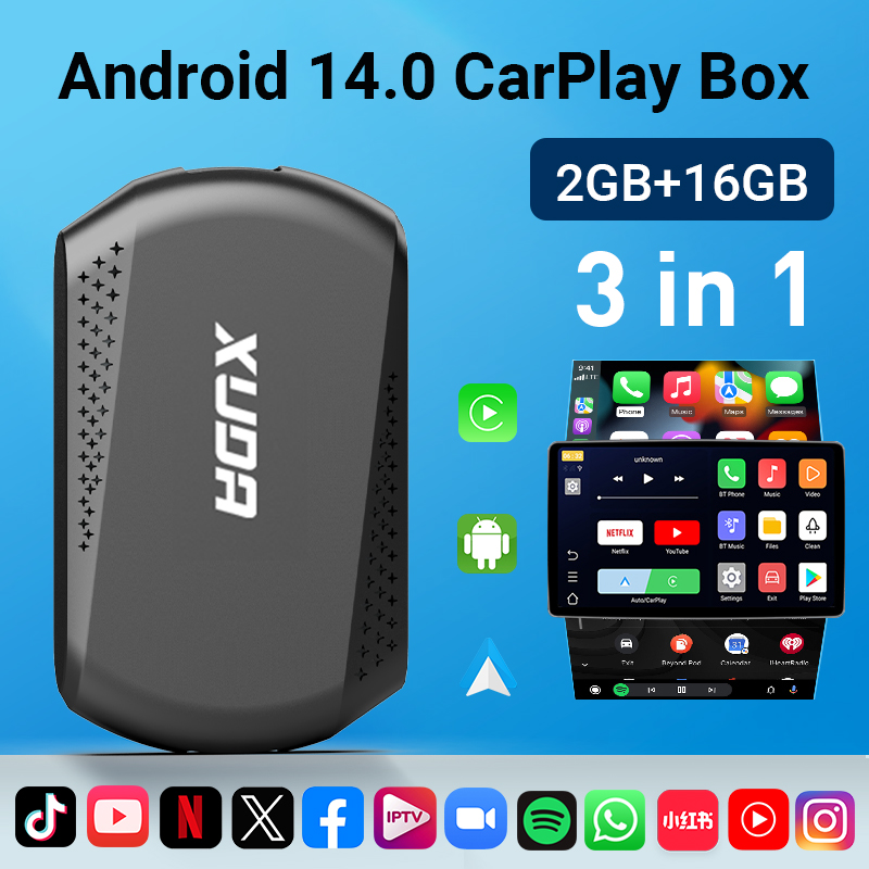 XUDA 2 em 1 sem fio CarPlay AI Mini Box Android Auto Box Plug & Play Conexão automática compatível com 99% de carros para rádio de carro: Blue