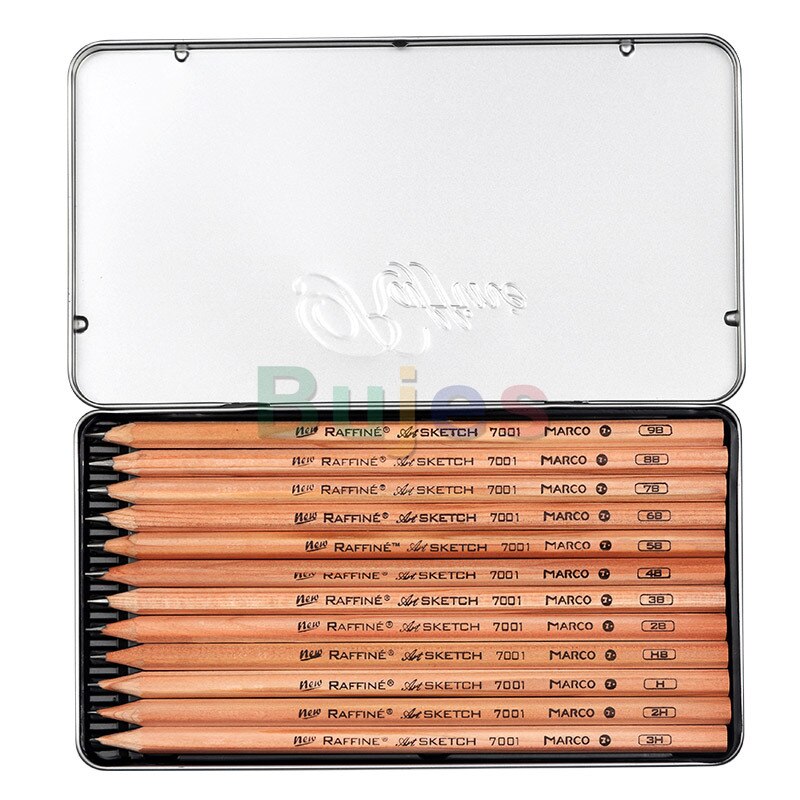 Conjunto de lápis de desenho a base de carvão para desenho, caixa de ferro profissional, 7001-12tn 3h-9b