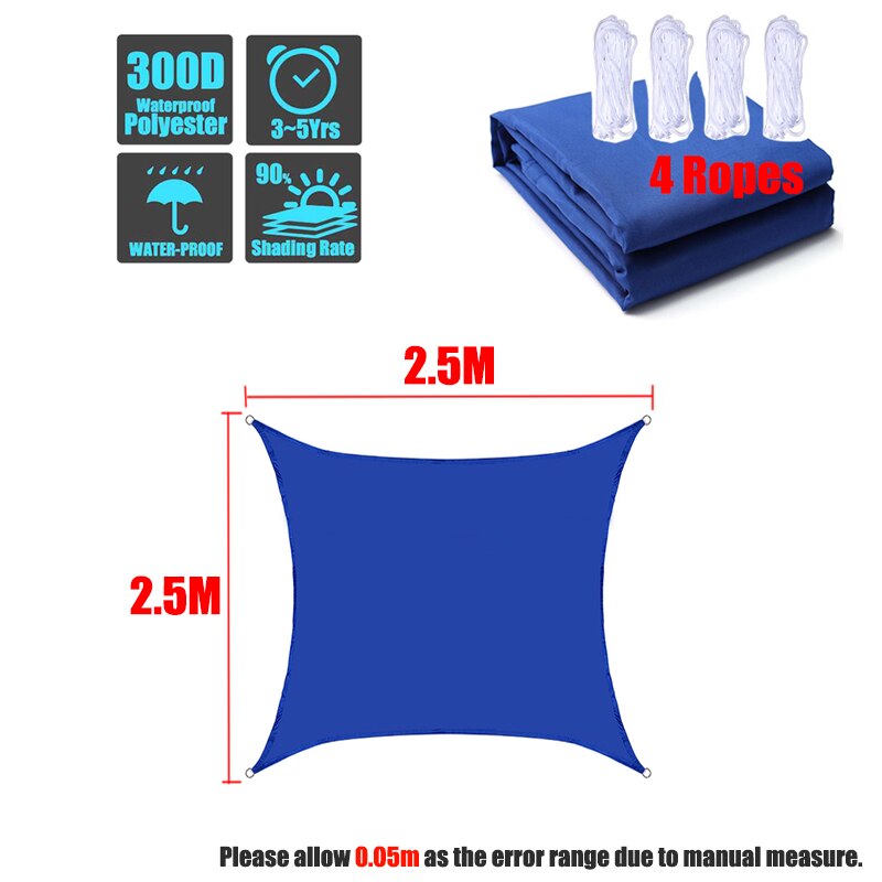 Waterproof 300D Royal Blue Square Rectangle Shade Sail Garden Terrace Canopy Swimming Sun Shade Camping Hiking Yard Sail Awnin: 2.5x2.5m