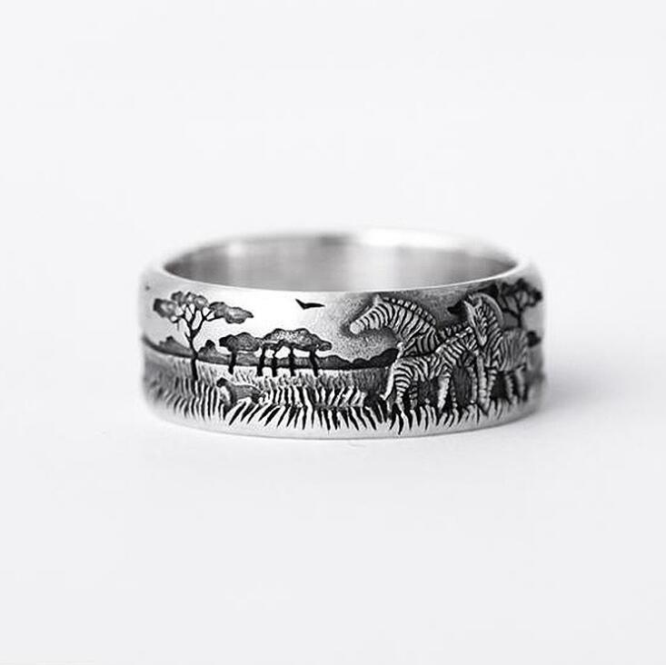 Originale unisex smykker vintage thai sølv prærie zebra udskårne ringe søde dyr hale ring 925 sterling sølv smykker