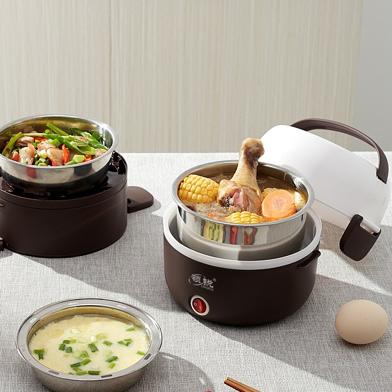 Mini elektrische rijstkoker roestvrij staal 2/3 lagen stomer draagbare maaltijd thermische verwarming lunchbox voedselcontainer warmer