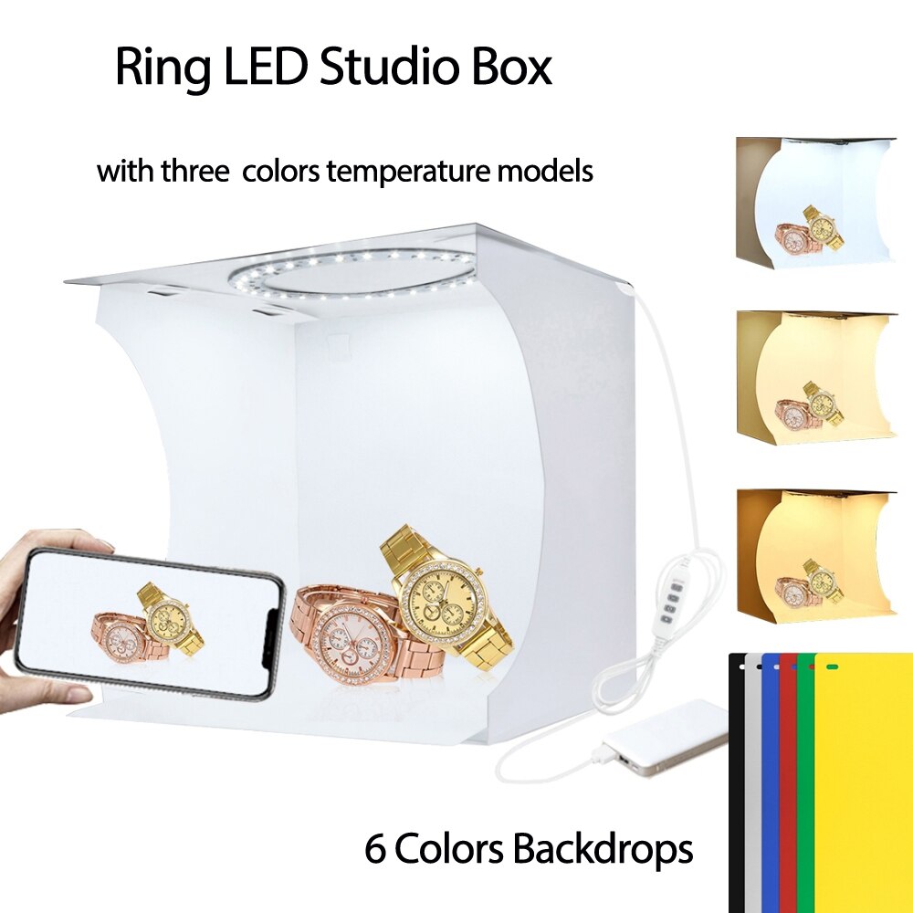 PULUZ 8.7 inch Portable LED Photo Studio Box Tabletop Shooting Light Box Tent Photography Mini Box Softbox Set Display Lightbox: Ring LED Studio Box