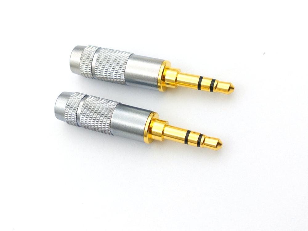 2PCS Stereo 3.5mm 3 Pole Repair Headphone Jack Plug Cable CONNECTOR: Silver