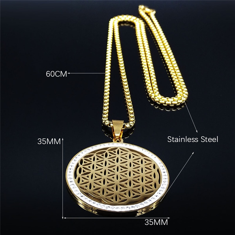 Yoga Blume des Lebens Edelstahl Kristall Kette Halsketten Frauen/Männer Samen des Lebens Anhänger Halskette Schmuck fleur de wetteifern N4834