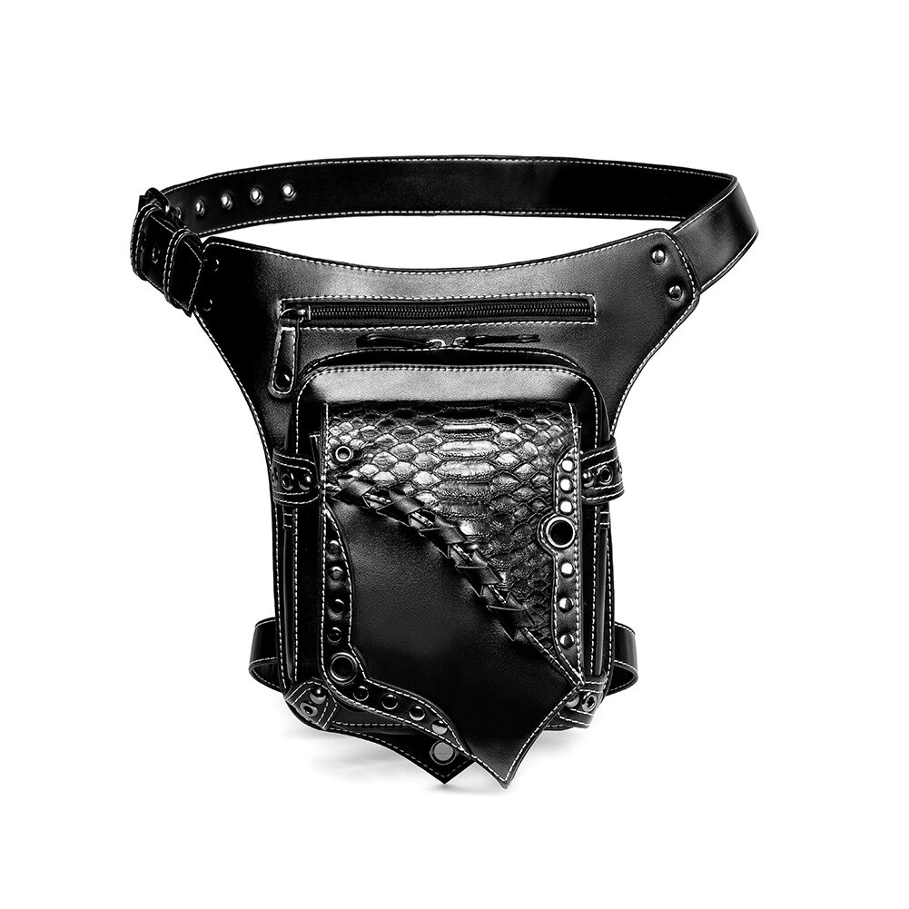 Men's Rock Leg Bags Steampunk Gothic Pack Male Retro Black Leather Rivet Waistbag for Female Crossbody Messenger Phone Case